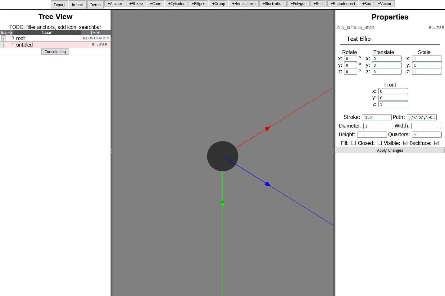 WIP 2: organizing the property panel and displaying axes